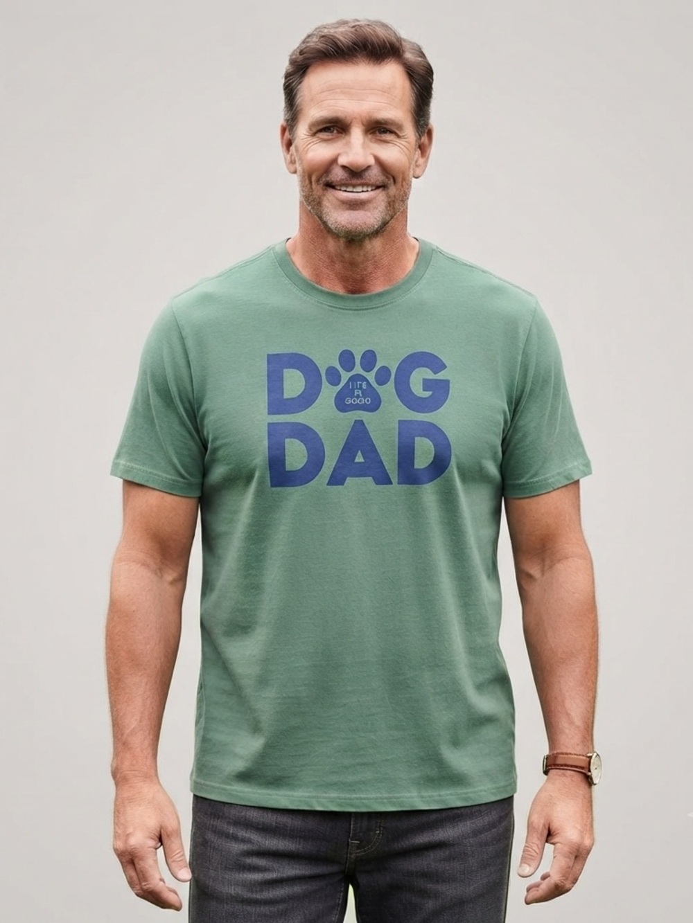 LIFE IS GOOD Dog Dad Crusher Tee XL 25” p2p Green EUC